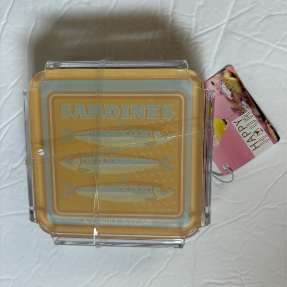 CB2 Sardine Design Coaster Set - Blue and Yellow